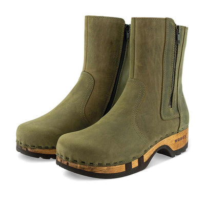 [Olivia] Veronika Damen Clog Stiefelette woody, farbe: olivia (olivgruen), ganzjahres, kalbslederfutter