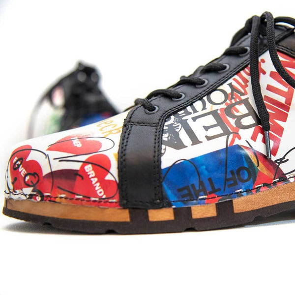 [Showtime] Wayne Herren Clog Sneaker mit biegsamer nachhaltiger holzsohle, der bestseller, farbe: showtime (multicolor-westwood), holzclogs woody, woody schuhe, woody shoes, handgemachte holzschuhe aus österreich, kärnten