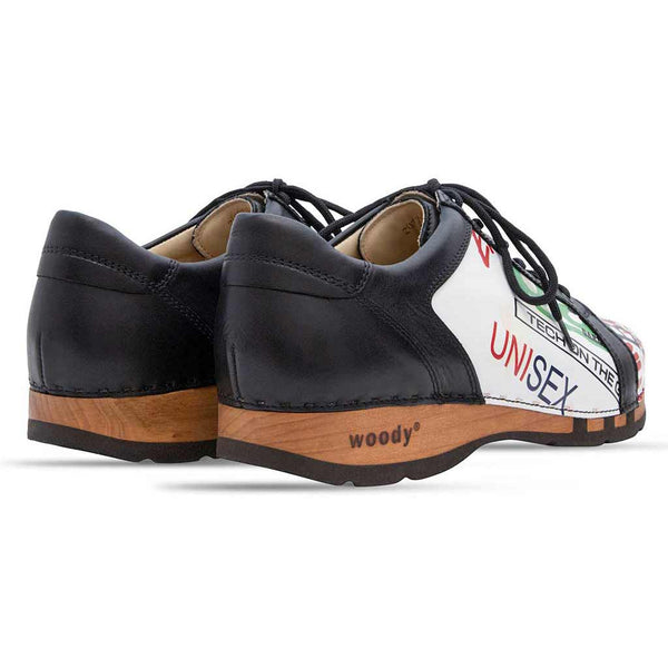 [Showtime] Wayne Herren Clog Sneaker mit biegsamer nachhaltiger holzsohle, der bestseller, farbe: showtime (multicolor-westwood), holzclogs woody, woody schuhe, woody shoes, handgemachte holzschuhe aus österreich, kärnten