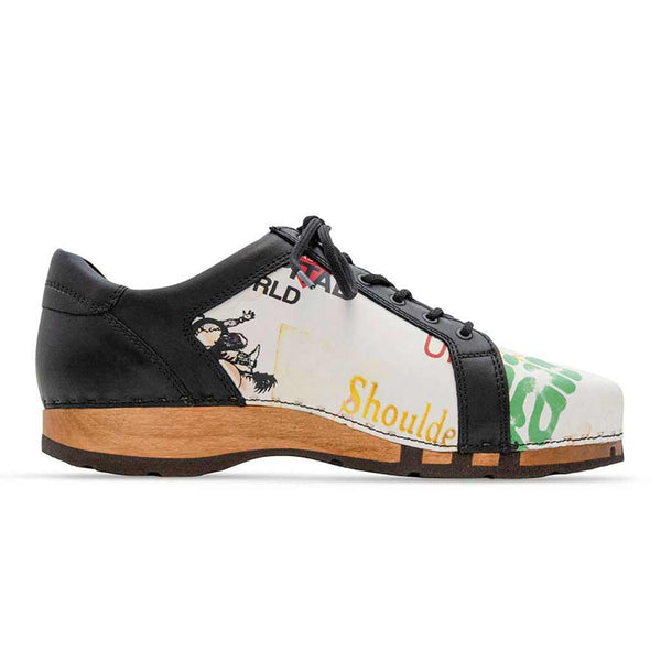 [Showtime] Wayne Herren Clog Sneaker mit biegsamer nachhaltiger holzsohle, der bestseller, farbe: showtime (multicolor-westwood), holzclogs woody, woody schuhe, woody shoes, handgemachte holzschuhe aus österreich, kärnten