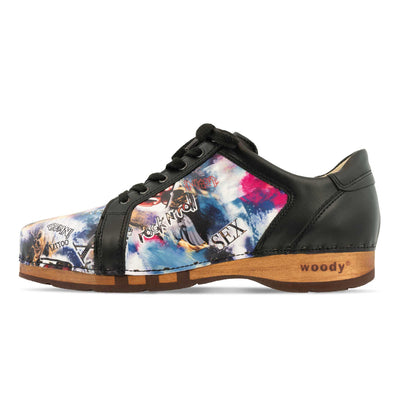 [Sex & Rock'n'Roll] Wayne Herren Clog Sneaker mit biegsamer nachhaltiger holzsohle, der bestseller, farbe: sex & rock'n'roll (multicolor), holzclogs woody, woody schuhe, woody shoes, handgemachte holzschuhe aus österreich, kärnten