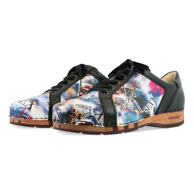 [Sex & Rock'n'Roll] Wayne Herren Clog Sneaker mit biegsamer nachhaltiger holzsohle, der bestseller, farbe: sex & rock'n'roll (multicolor), holzclogs woody, woody schuhe, woody shoes, handgemachte holzschuhe aus österreich, kärnten