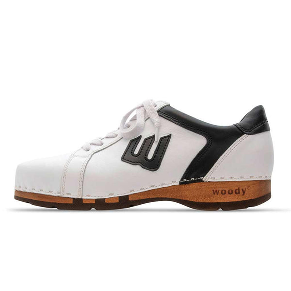 [Weiss-Schwarz] Wayne Herren Clog Sneaker mit biegsamer nachhaltiger holzsohle, der bestseller, farbe: weiss-schwarz, holzclogs woody, woody schuhe, woody shoes, handgemachte holzschuhe aus österreich, kärnten