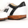 [Weiss-Schwarz] Wayne Herren Clog Sneaker mit biegsamer nachhaltiger holzsohle, der bestseller, farbe: weiss-schwarz, holzclogs woody, woody schuhe, woody shoes, handgemachte holzschuhe aus österreich, kärnten
