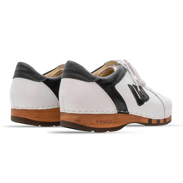[Weiss-Schwarz] Wayne Herren Clog Sneaker mit biegsamer nachhaltiger holzsohle, der bestseller, farbe: weiss-schwarz, holzclogs woody, woody schuhe, woody shoes, handgemachte holzschuhe aus österreich, kärnten
