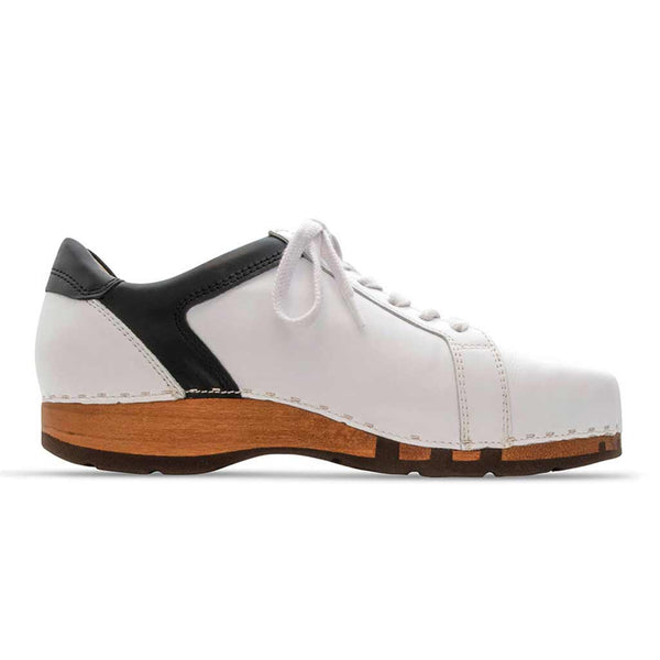 [Weiss-Schwarz] Wayne Herren Clog Sneaker mit biegsamer nachhaltiger holzsohle, der bestseller, farbe: weiss-schwarz, holzclogs woody, woody schuhe, woody shoes, handgemachte holzschuhe aus österreich, kärnten