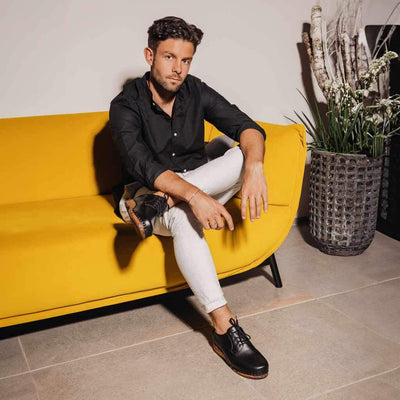 [Schwarz] Jan Herren Clog Halbschuh, leder gefüttert, winter, sommer oder ganzjahres, herren clogs, holzclogs. woody holzschuhe, farbe: schwarz