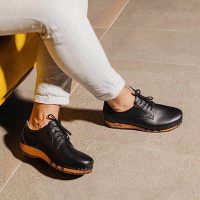 [Schwarz] Jan Herren Clog Halbschuh, leder gefüttert, winter, sommer oder ganzjahres, herren clogs, holzclogs. woody holzschuhe, farbe: schwarz