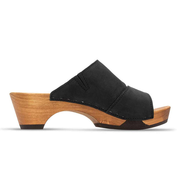 [Nero] Kate Damen Clog Pantolette, farbe: nero_clogs pantoletten damen mit biegsamer nachhaltiger weidenholzsohle, holzclogs woody, woody schuhe, woody shoes, handgemachte holzschuhe aus österreich, kärnten