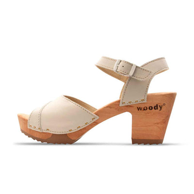 [Creme] Yara Damen Clog Sandalette mit biegsamer nachhaltiger holzsohle, der bestseller, farbe: creme, holzclogs woody, woody schuhe, woody shoes, handgemachte holzschuhe aus österreich, kärnten, blumenfeld