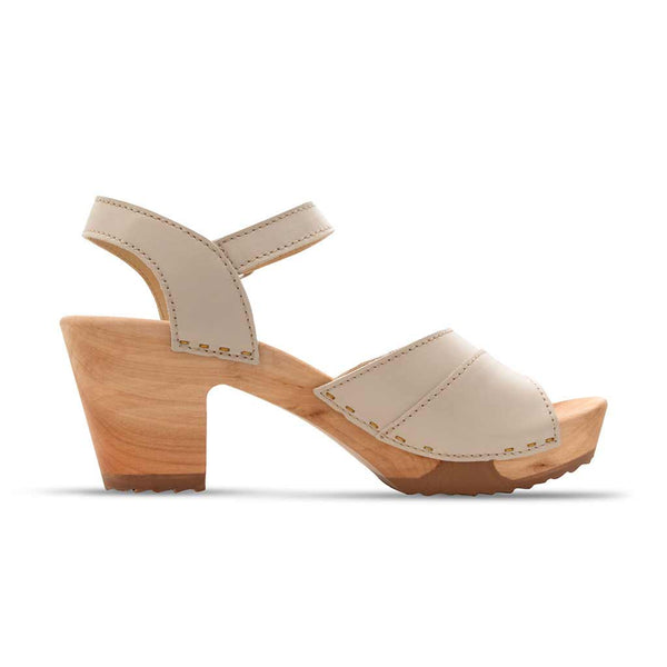 [Creme] Yara Damen Clog Sandalette mit biegsamer nachhaltiger holzsohle, der bestseller, farbe: creme, holzclogs woody, woody schuhe, woody shoes, handgemachte holzschuhe aus österreich, kärnten, blumenfeld