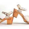[Creme] Yara Damen Clog Sandalette mit biegsamer nachhaltiger holzsohle, der bestseller, farbe: creme, holzclogs woody, woody schuhe, woody shoes, handgemachte holzschuhe aus österreich, kärnten, blumenfeld