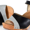 [Schwarz-Silber Glitzer] Yara Damen Clog Sandalette – "Glam Line" elegant, mit biegsamer Sohle – Farbe: Schwarz-Silber Glitzer