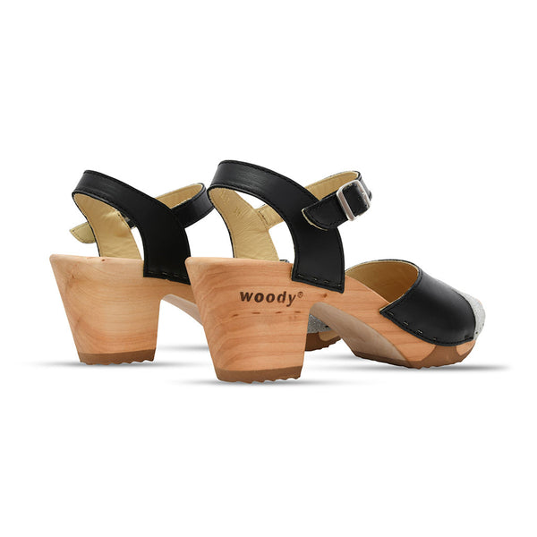 [Schwarz-Silber Glitzer] Yara Damen Clog Sandalette – "Glam Line" elegant, mit biegsamer Sohle – Farbe: Schwarz-Silber Glitzer