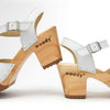 [Weiss-Silber Glitzer] Yara Damen Clog Sandalette – "Glam Line" elegant, mit biegsamer Sohle – Farbe: Weiss-Silber Glitzer