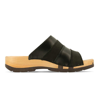 [Nero-Schwarz]Yvonne Damen Clog Pantolette, farbe: nero-schwarz, clogs pantoletten damen mit biegsamer nachhaltiger weidenholzsohle, holzclogs woody, woody schuhe, woody shoes, handgemachte holzschuhe aus österreich, kärnten