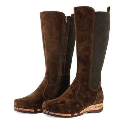 [Chocolate] ZOEY - Zoey Damen Clog Stiefel, woody Schuhe. Damen Stiefelette mit Absatz. Damenclogs, Damen Clogs - Clogs Damen. Holzschuhe für Damen, Holzclogs, Damen Pantoletten mit Holzsohle. Damen Stiefelette kaufen. Farbe: chocolate (braun)