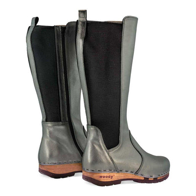 [Titan] ZOEY - Zoey Damen Clog Stiefel, woody Schuhe. Damen Stiefel mit Absatz. Damenclogs, Damen Clogs - Clogs Damen. Holzschuhe für Damen, Holzclogs, Damen Pantoletten mit Holzsohle. Damen Stiefelette kaufen. Farbe: titan (metallic-leder)