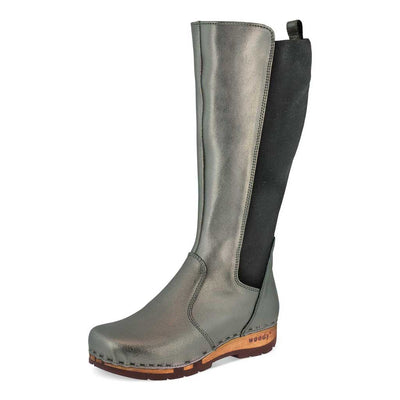 [Titan] ZOEY - Zoey Damen Clog Stiefel, woody Schuhe. Damen Stiefel mit Absatz. Damenclogs, Damen Clogs - Clogs Damen. Holzschuhe für Damen, Holzclogs, Damen Pantoletten mit Holzsohle. Damen Stiefelette kaufen. Farbe: titan (metallic-leder)