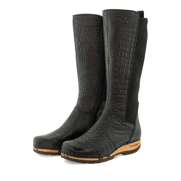 [Siyah Kroko] ZOEY - Zoey Damen Clog Stiefel, woody Schuhe. Damen Stiefelette mit Absatz. Damenclogs, Damen Clogs - Clogs Damen. Holzschuhe für Damen, Holzclogs, Damen Pantoletten mit Holzsohle. Damen Stiefelette kaufen. Farbe: siyah kroko (schwarz)
