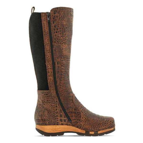 [Tabacco Kroko] ZOEY - Zoey Damen Clog Stiefel, woody Schuhe. Damen Stiefelette mit Absatz. Damenclogs, Damen Clogs - Clogs Damen. Holzschuhe für Damen, Holzclogs, Damen Pantoletten mit Holzsohle. Damen Stiefelette kaufen. Farbe: tabacco kroko (braun)