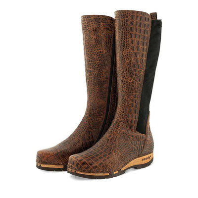 [Tabacco Kroko] ZOEY - Zoey Damen Clog Stiefel, woody Schuhe. Damen Stiefelette mit Absatz. Damenclogs, Damen Clogs - Clogs Damen. Holzschuhe für Damen, Holzclogs, Damen Pantoletten mit Holzsohle. Damen Stiefelette kaufen. Farbe: tabacco kroko (braun)