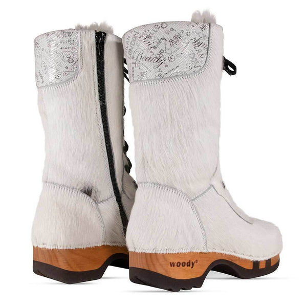 [Weiss Fell] Rosanna Fell Damen Clog Stiefel weiss. stiefel, winterclog, winterclogs. damenstiefel clogs weiss. damen fellschuhe bestellen, fellclogs, weisse fellstiefel mit holzschuhe, holzclogs fell weiss kaufen.