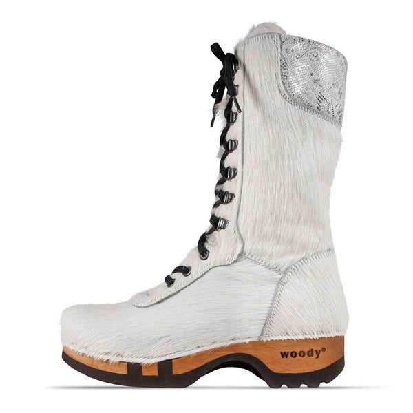 [Weiss Fell] Rosanna Fell Damen Clog Stiefel weiss. stiefel, winterclog, winterclogs. damenstiefel clogs weiss. damen fellschuhe bestellen, fellclogs, weisse fellstiefel mit holzschuhe, holzclogs fell weiss kaufen.