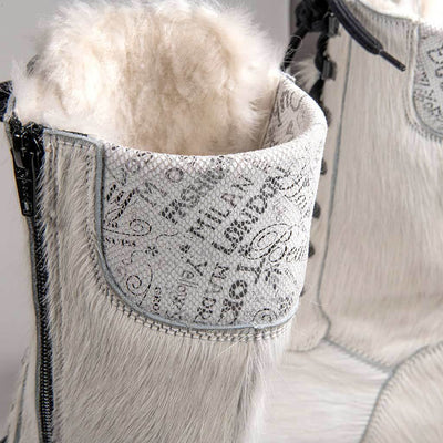 [Weiss Fell] Rosanna Fell Damen Clog Stiefel weiss. stiefel, winterclog, winterclogs. damenstiefel clogs weiss. damen fellschuhe bestellen, fellclogs, weisse fellstiefel mit holzschuhe, holzclogs fell weiss kaufen.