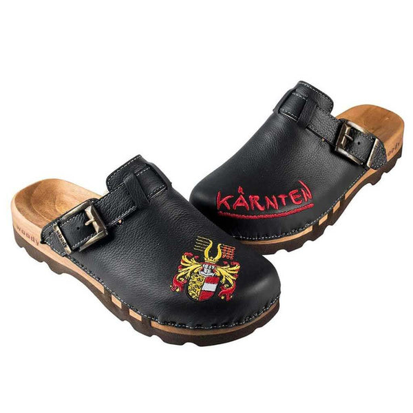 [Schwarz] Lukas Kärnten Herren Clog mit stick und biegsamer nachhaltiger holzsohle, der bestseller, farbe: schwarz, holzclogs woody, woody schuhe, woody shoes, handgemachte holzschuhe aus österreich, kärnten
