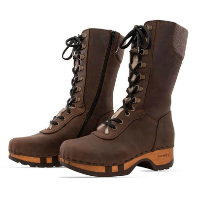 [Caffe] Rosanna Damen Clog Stiefel, winter stiefel, winterclogs, winterclog. damenstiefel clogs leder. damen stiefel leder gefüttert bestellen, winterclogs, stiefel mit holzschuhe, holzclogs stiefeln kaufen. farbe: caffe