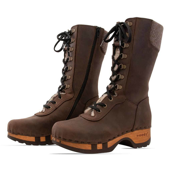 [Caffe] Rosanna Damen Clog Stiefel, winter stiefel, winterclogs, winterclog. damenstiefel clogs leder. damen stiefel leder gefüttert bestellen, winterclogs, stiefel mit holzschuhe, holzclogs stiefeln kaufen. farbe: caffe