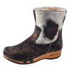 [Natur Fell] Sandra Damen Clog Stieflette mit biegsamer nachhaltiger holzsohle, farbe: fell natur (tricolore), holzclogs woody, woody schuhe, woody shoes, handgemachte holzschuhe aus österreich, kärnten