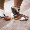 [Natur Fell] Sandra Damen Clog Stieflette mit biegsamer nachhaltiger holzsohle, farbe: fell natur (tricolore), holzclogs woody, woody schuhe, woody shoes, handgemachte holzschuhe aus österreich, kärnten