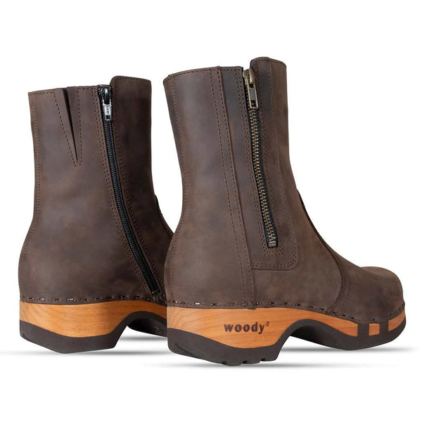 [Caffe] veronika damen clog stiefelette woody holzschuhe. veronika ankle boots mit zip, damenstiefel reissverschluss, stiefel, damenclogs mit flexibler, biegsamer holzsohle. holzclogs, clogs damen knöchel stiefel, damen clogs mit fussbett. ankleboots holz schuhe, holzclog, holzschuhe bestellen, farbe: caffe