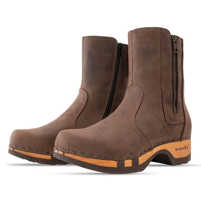 [Caffe] veronika damen clog stiefelette woody holzschuhe. veronika ankle boots mit zip, damenstiefel reissverschluss, stiefel, damenclogs mit flexibler, biegsamer holzsohle. holzclogs, clogs damen knöchel stiefel, damen clogs mit fussbett. ankleboots holz schuhe, holzclog, holzschuhe bestellen, farbe: caffe
