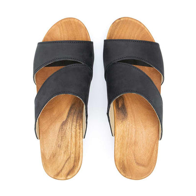[Nero] Kate Damen Clog Pantolette, farbe: nero_clogs pantoletten damen mit biegsamer nachhaltiger weidenholzsohle, holzclogs woody, woody schuhe, woody shoes, handgemachte holzschuhe aus österreich, kärnten