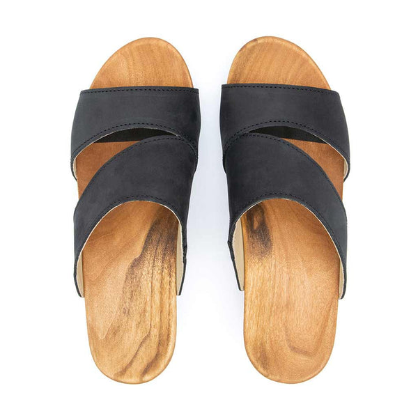 [Nero] Kate Damen Clog Pantolette, farbe: nero_clogs pantoletten damen mit biegsamer nachhaltiger weidenholzsohle, holzclogs woody, woody schuhe, woody shoes, handgemachte holzschuhe aus österreich, kärnten