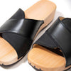 [Nero-Schwarz] Lucy Damen Clog Pantolette, farbe: nero-schwarz, clogs pantoletten damen mit biegsamer nachhaltiger weidenholzsohle, holzclogs woody, woody schuhe, woody shoes, handgemachte holzschuhe aus österreich, kärnten