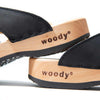 [Nero] Mila Damen Clog Pantolette mit biegsamer nachhaltiger weidenholzsohle, holzclogs woody, woody schuhe, woody shoes, handgemachte holzschuhe aus österreich, kärnten, farbe: nero (schwarz)